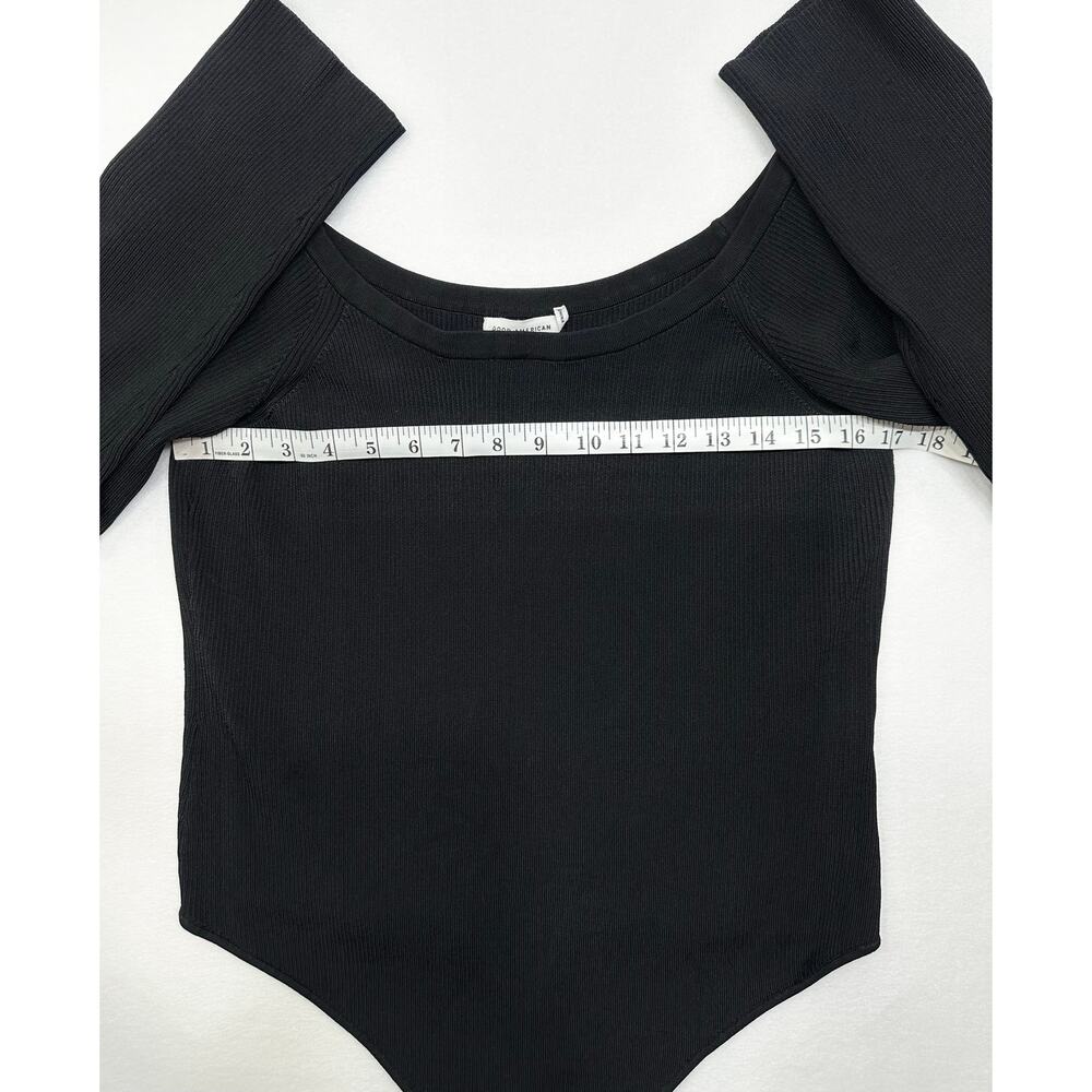 Good American Black Ribbed Long Sleeve Thong Bodysuit Size 7 - Picture 6 of 9